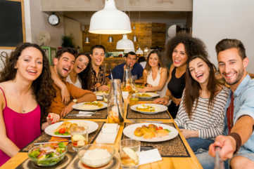 A group of friends enjoying dinner
